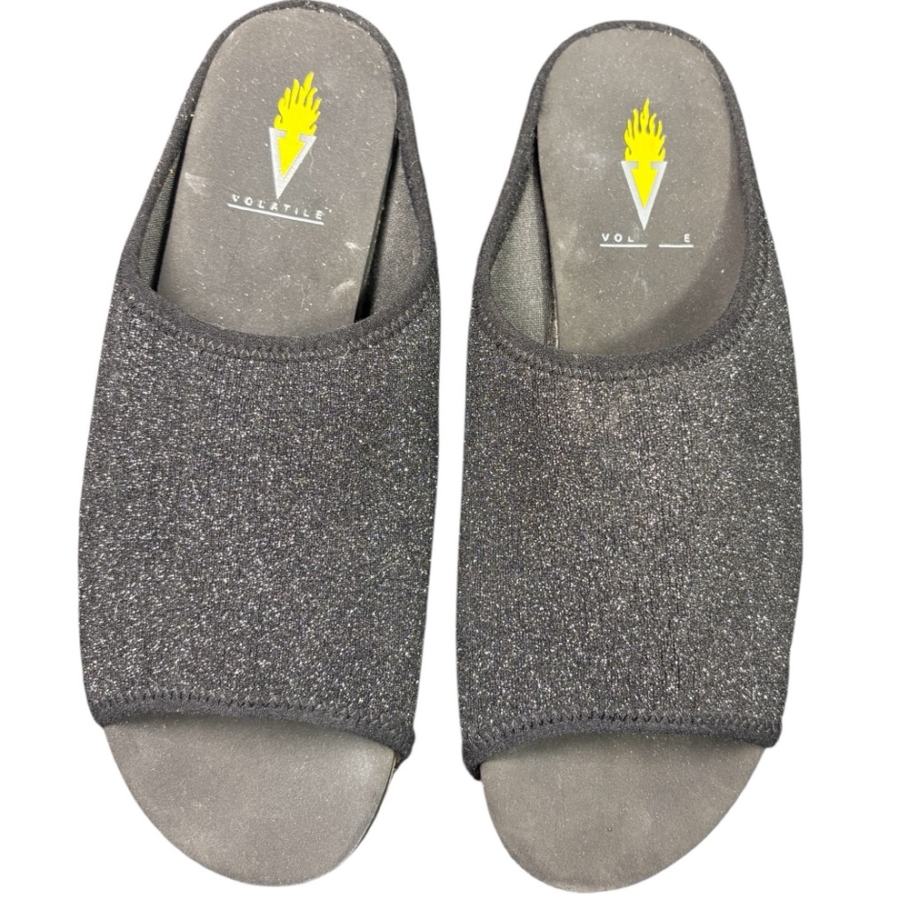 Volatile Black Glitter Platform Slide Sandals Spa… - image 1